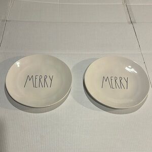 Rae Dunn set of 2 White Dinnerware artisan collection with MERRY on both